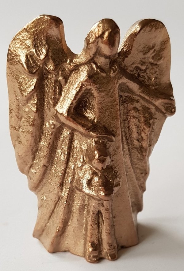 Bronzefigur Engel mit Kind - Sei behütet liebes Kind (für Jungen)