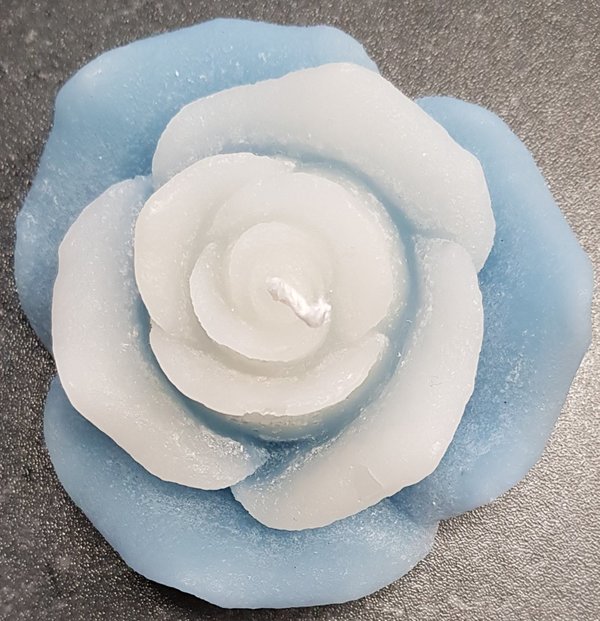 Rosenkerze eisblau/weiß (9cm)