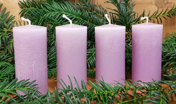 Advents- & Weihnachtsset: Stumpenkerze Recycling, violett, 4 Stück