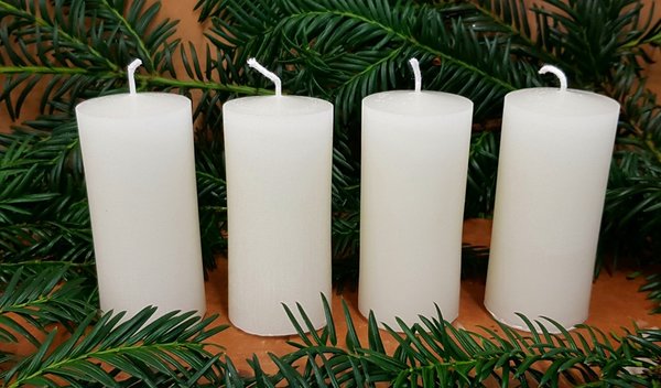 Advents- & Weihnachtsset: Stumpenkerze Recycling, weiß (elfenbein), 4 Stück