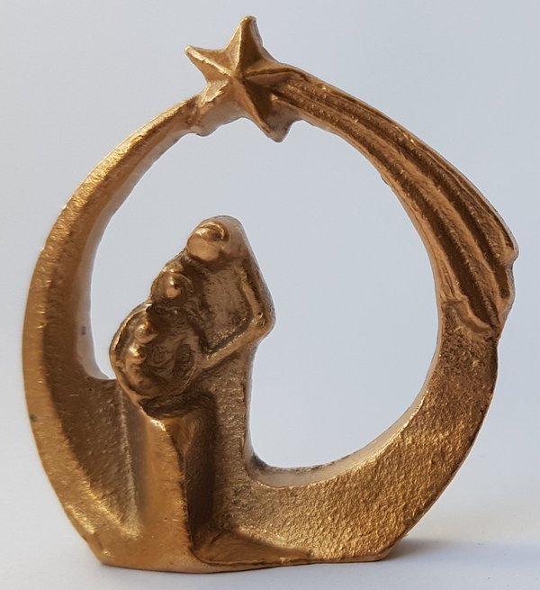 Mini-Bronzeskulptur Eltern mit Kind - Ein Stern ist aufgegangen